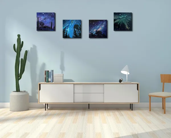 Multicolor_Blue_Starry_Night_Canvas_Wall_Art_|_Forest_Tree_Paintings_Decor_Abstract_Nature_Landscape_Artwork_Poster_Prints_Colorful_Space_Northern_Lights_Pictures_Decoration_|_For_Bedroom_Living_Room_Bathroom_Office
