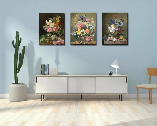 Multicolor_Msspart_Flowers_In_A_Porcelain_Vase_Classic_Painting_By_Ferdinand_Georg_Waldmuller_Canvas_Wall_Art,_Vintage_Floral_Pictures_Artwork_Print_|_For_Living_Room,_Bedroom_Dining_Room_Home_Decor