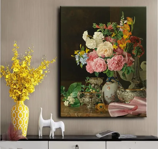 Multicolor_Msspart_Flowers_In_A_Porcelain_Vase_Classic_Painting_By_Ferdinand_Georg_Waldmuller_Canvas_Wall_Art,_Vintage_Floral_Pictures_Artwork_Print_|_For_Living_Room,_Bedroom_Dining_Room_Home_Decor