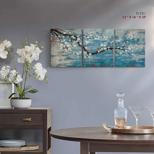 Blue_Ejart_Wall_Art_Hand-Painted_Framed_Flower_Oil_Painting_On_Canvas_Gallery_Wrapped_Modern_Floral_Artwork_|_For_Living_Room_Bedroomdecor_(Teal_Blue_Lake,_36"X16")_-_3_Piece