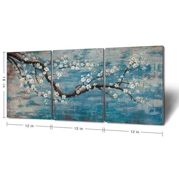 Blue_Ejart_Wall_Art_Hand-Painted_Framed_Flower_Oil_Painting_On_Canvas_Gallery_Wrapped_Modern_Floral_Artwork_|_For_Living_Room_Bedroomdecor_(Teal_Blue_Lake,_36"X16")_-_3_Piece