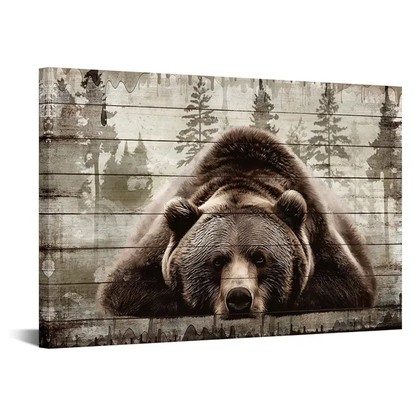 Brown_Brown_Wall_Art_Painting_Grizzly_Bear_Prints_On_Canvas_Vintage_|_Forest_Wildlife_Animal_Pictures_Wall_Art_|_For_Home_Cabin_Decoration_Rustic_Farmhouse_Decor_16X24_Inches