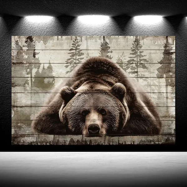 Brown_Brown_Wall_Art_Painting_Grizzly_Bear_Prints_On_Canvas_Vintage_|_Forest_Wildlife_Animal_Pictures_Wall_Art_|_For_Home_Cabin_Decoration_Rustic_Farmhouse_Decor_16X24_Inches