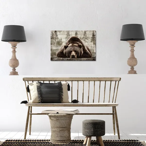 Brown_Brown_Wall_Art_Painting_Grizzly_Bear_Prints_On_Canvas_Vintage_|_Forest_Wildlife_Animal_Pictures_Wall_Art_|_For_Home_Cabin_Decoration_Rustic_Farmhouse_Decor_16X24_Inches