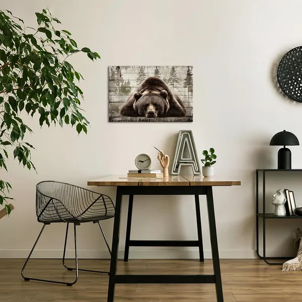 Brown_Brown_Wall_Art_Painting_Grizzly_Bear_Prints_On_Canvas_Vintage_|_Forest_Wildlife_Animal_Pictures_Wall_Art_|_For_Home_Cabin_Decoration_Rustic_Farmhouse_Decor_16X24_Inches