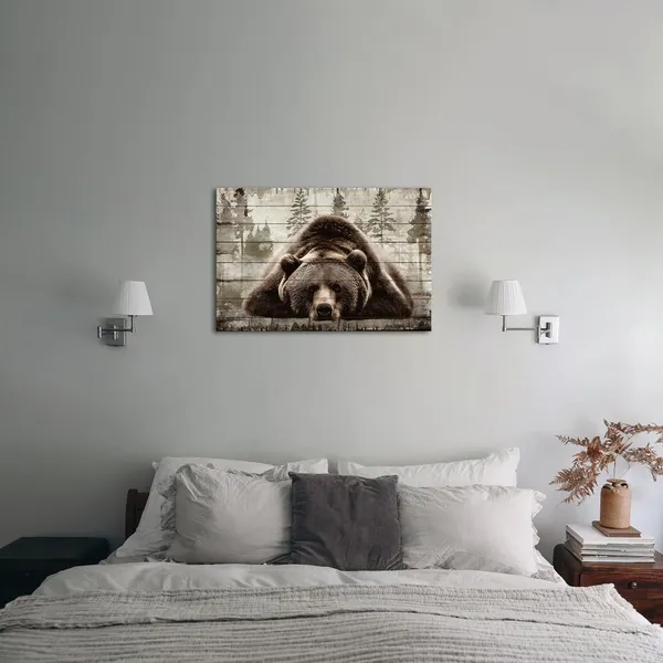 Brown_Brown_Wall_Art_Painting_Grizzly_Bear_Prints_On_Canvas_Vintage_|_Forest_Wildlife_Animal_Pictures_Wall_Art_|_For_Home_Cabin_Decoration_Rustic_Farmhouse_Decor_16X24_Inches