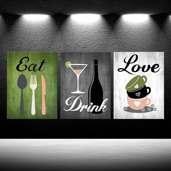 Grey_Canvas_Set_Of_3_Green_And_Grey_Modern_Kitchen_And_Dining_Room_Wall_Art_Home_Decor_Abstract_Eat_Drink_Love_Theme_Canvas_Prints_Pictures_Framed_Artwork_|_For_Coffee_Bar_Restaurant_Cafe_Ready_To_Hang
