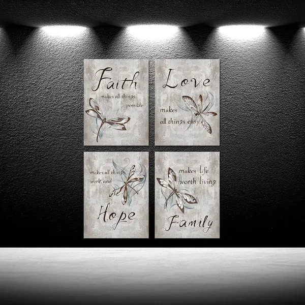 Multicolor_4_Piece_Insect_Painting_Dragonfly_Canvas_Wall_Art_Prints_Faith_Love_Hope_Family_Quote_Decor_Sign_Framed_Artwork_Rustic_Inspirational_Quotes_Canvas_Prints_|_For_Kitchen_Living_Room_Decoration_Each_Panel_12X16Inch