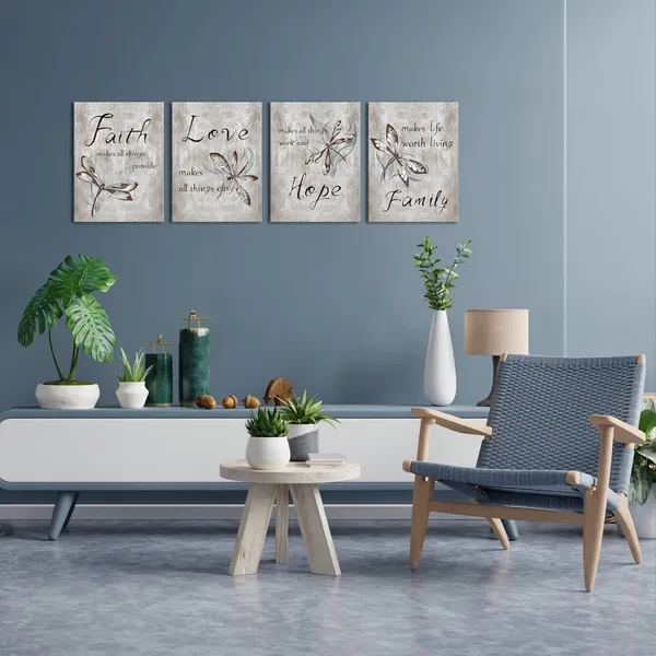 Multicolor_4_Piece_Insect_Painting_Dragonfly_Canvas_Wall_Art_Prints_Faith_Love_Hope_Family_Quote_Decor_Sign_Framed_Artwork_Rustic_Inspirational_Quotes_Canvas_Prints_|_For_Kitchen_Living_Room_Decoration_Each_Panel_12X16Inch