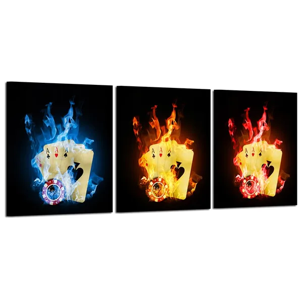 Black_3_Piece_Canvas_Prints_Old_Vintage_Poker_Cards_And_Gambling_Chip_With_Fire_Wall_Art_Stretched_Wall_Painting_|_For_Club_Walls_Decorations_12X16Inchx3Pcs
