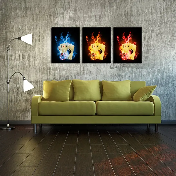Black_3_Piece_Canvas_Prints_Old_Vintage_Poker_Cards_And_Gambling_Chip_With_Fire_Wall_Art_Stretched_Wall_Painting_|_For_Club_Walls_Decorations_12X16Inchx3Pcs