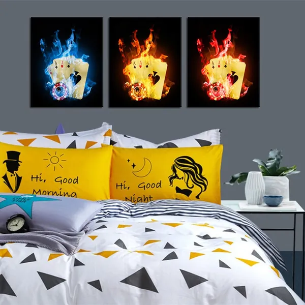 Black_3_Piece_Canvas_Prints_Old_Vintage_Poker_Cards_And_Gambling_Chip_With_Fire_Wall_Art_Stretched_Wall_Painting_|_For_Club_Walls_Decorations_12X16Inchx3Pcs