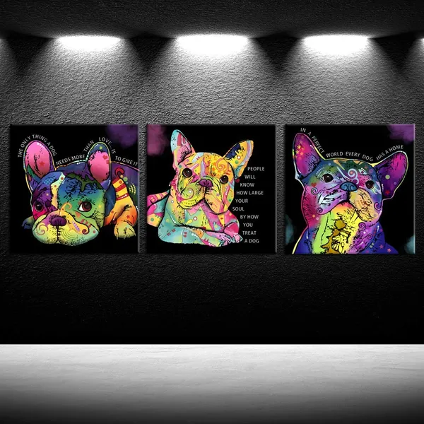 Black_Colorful_Dog_Canvas_Prints_Animal_Paintings_Cute_French_Bulldog_Wall_Art_Pop_Art_Canvas_Quotes_Giclee_Print_Home_Decorations_|_For_Living_Room_Bedroom_Stretched_And_Framed_Ready_To_Hang