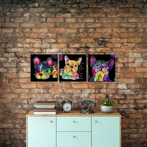 Black_Colorful_Dog_Canvas_Prints_Animal_Paintings_Cute_French_Bulldog_Wall_Art_Pop_Art_Canvas_Quotes_Giclee_Print_Home_Decorations_|_For_Living_Room_Bedroom_Stretched_And_Framed_Ready_To_Hang