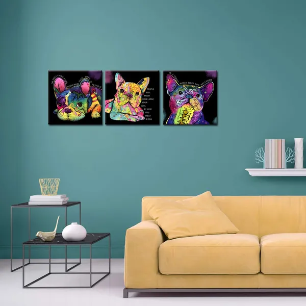Black_Colorful_Dog_Canvas_Prints_Animal_Paintings_Cute_French_Bulldog_Wall_Art_Pop_Art_Canvas_Quotes_Giclee_Print_Home_Decorations_|_For_Living_Room_Bedroom_Stretched_And_Framed_Ready_To_Hang