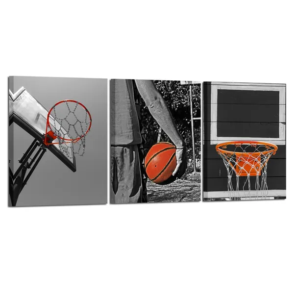 Black_3_Piece_Black_And_White_Sports_Canvas_Wall_Art_Basketball_Poster_Art_Prints_Painting_Framed_Pictures_Art_Work_|_For_Gym_Walls_Decor_Boys_Gift_12X16Inchx3Pcs