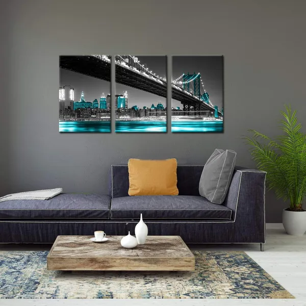 Blue_Black_And_Blue_Canvas_Print_|_For_Home_Decoration_3_Panels_York_City_Manhattan_Skyline_Bridge_At_Night_Landmark_Painting_Wall_Art_Picture_Print_On_Canvas_Modern_Giclee_Artwork_16X24Inx3P