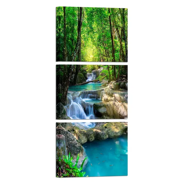 Green_3_Piece_Canvas_Wall_Art_Nature_Landscape_Pictures_Green_|_Forest_Waterfall_Poster_Canvas_Prints_Framed_Artwork_Spa_Bathroom_Bathroom_Room_Decor_12X16Inchx3Pcs