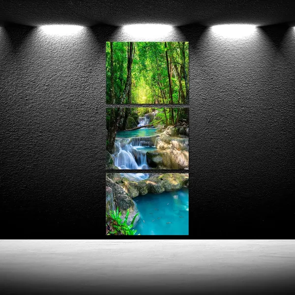 Green_3_Piece_Canvas_Wall_Art_Nature_Landscape_Pictures_Green_|_Forest_Waterfall_Poster_Canvas_Prints_Framed_Artwork_Spa_Bathroom_Bathroom_Room_Decor_12X16Inchx3Pcs