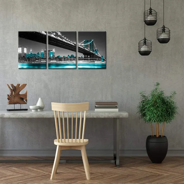 Blue_3_Panel_Modern_Black_White_And_Blue_York_City_Wall_Art_Manhattan_Skyline_Bridge_At_Night_Pictures_On_Canvas_Print_Painting_Home_Decoration_Framed_Art_Work_|_For_Living_Room_12X16Inchx3Pcs