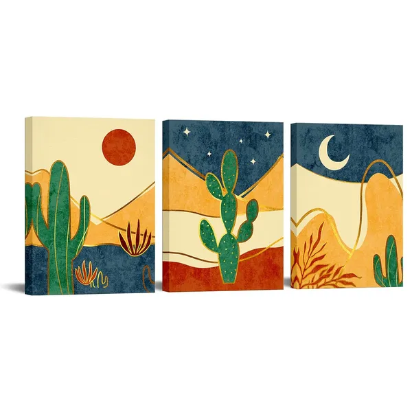 Multicolor_3_Piece_Mid_Century_Wall_Ar_Desert_Print_Abstract_Desert_Landscape_With_Cacti_Abstract_Wall_Art_Mountain_Decor_Cactus_Art_Print_Framed_Canvas_Print_Minimalist_Painting_Ready_To_Hang_Each_Panel_12X16Inch