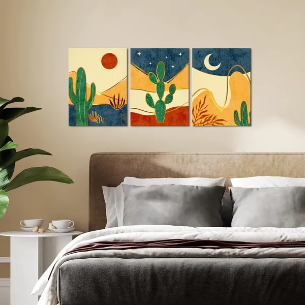 Multicolor_3_Piece_Mid_Century_Wall_Ar_Desert_Print_Abstract_Desert_Landscape_With_Cacti_Abstract_Wall_Art_Mountain_Decor_Cactus_Art_Print_Framed_Canvas_Print_Minimalist_Painting_Ready_To_Hang_Each_Panel_12X16Inch