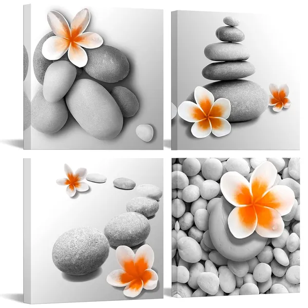 Orange_Zen_Stone_With_Orange_Flower_Wall_Art,_Framed_Canvas_Print_|_For_Relaxing_Bathroom,_Bedroom,_Spadecor,_Tranquil_Nature-Inspired_Design,_Ready_To_Hang,_Peaceful_Home_Decoration_(12X12_Inches)_(Orange,_Small)