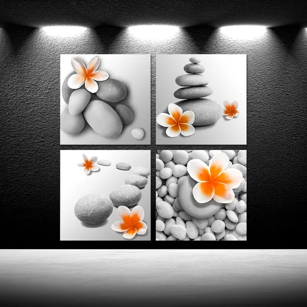 Orange_Zen_Stone_With_Orange_Flower_Wall_Art,_Framed_Canvas_Print_|_For_Relaxing_Bathroom,_Bedroom,_Spadecor,_Tranquil_Nature-Inspired_Design,_Ready_To_Hang,_Peaceful_Home_Decoration_(12X12_Inches)_(Orange,_Small)