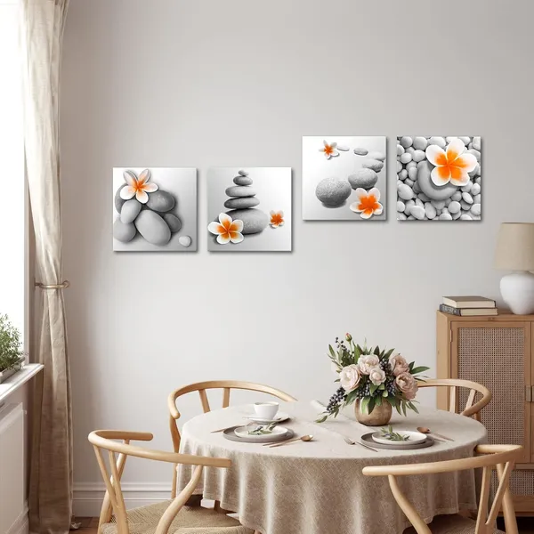 Orange_Zen_Stone_With_Orange_Flower_Wall_Art,_Framed_Canvas_Print_|_For_Relaxing_Bathroom,_Bedroom,_Spadecor,_Tranquil_Nature-Inspired_Design,_Ready_To_Hang,_Peaceful_Home_Decoration_(12X12_Inches)_(Orange,_Small)