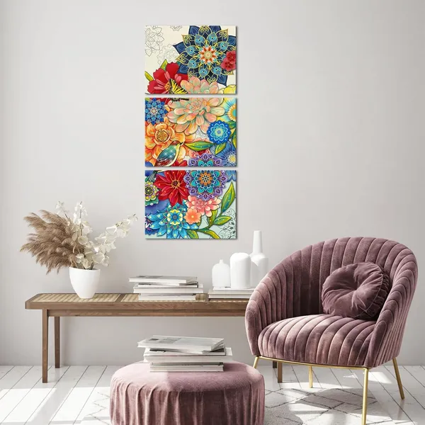 Red_Mandala_Canvas_Prints_Wall_Art_3_Panel_Vintage_Spring_Flower_Pattern_Pictures_Ready_To_Hang_Boho_Paintings_|_For_Bathroom_Bedroom_12X16_Inches