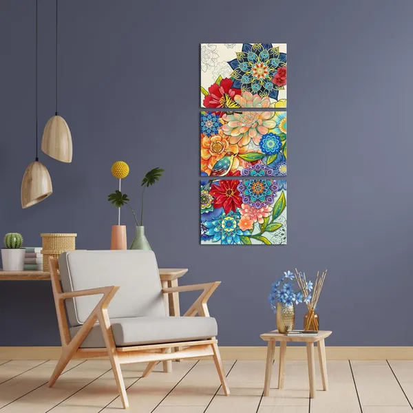 Red_Mandala_Canvas_Prints_Wall_Art_3_Panel_Vintage_Spring_Flower_Pattern_Pictures_Ready_To_Hang_Boho_Paintings_|_For_Bathroom_Bedroom_12X16_Inches