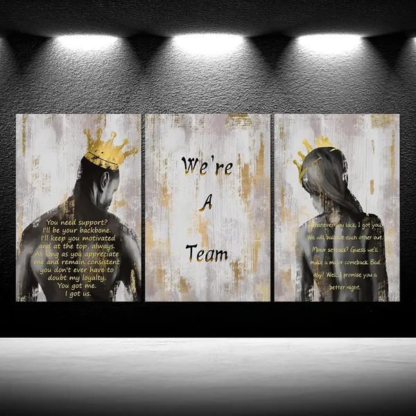 Multicolor_3_Pieces_African_American_Canvas_Wall_Art_We_Are_A_Team_Black_King_And_Queen_Canvas_Print_Painting_Black_Couple_Picture_Artwork_Black_Girl_Inspirational_Quotes_Wall_Decor_|_For_Home_Decor_16X24Inch