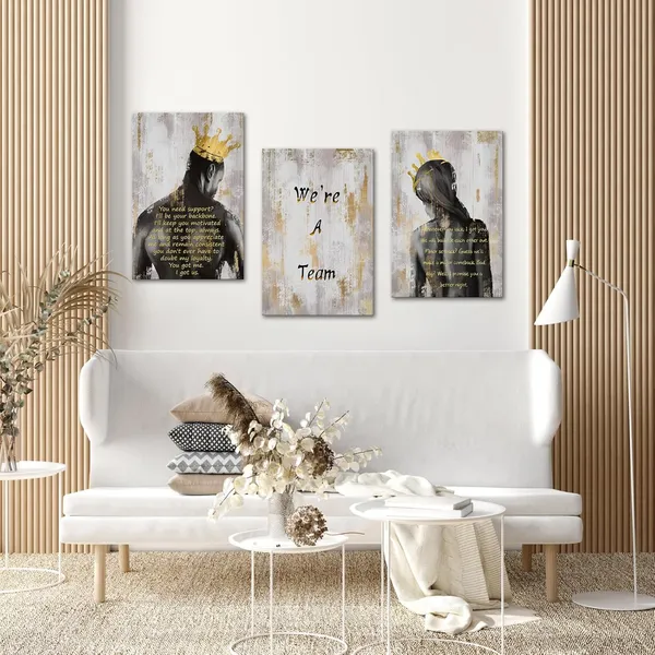 Multicolor_3_Pieces_African_American_Canvas_Wall_Art_We_Are_A_Team_Black_King_And_Queen_Canvas_Print_Painting_Black_Couple_Picture_Artwork_Black_Girl_Inspirational_Quotes_Wall_Decor_|_For_Home_Decor_16X24Inch