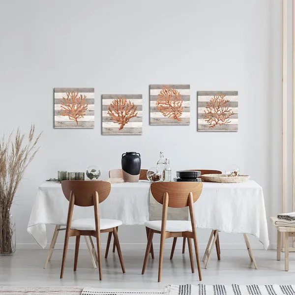 Orange_Retro_Orange_Coral_Canvas_Prints_Ocean_Beach_Wall_Art_|_For_Bedroom_4_Pieces_12X12''_Framed_Watercolor_Paintings_Marine_Plants_Pictures_Ready_To_Hang_|_For_Bathroom_Home_Decoration_(Small)