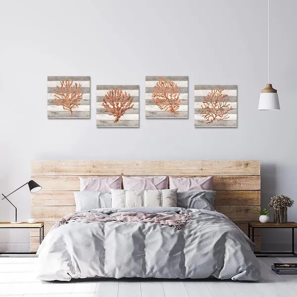 Orange_Retro_Orange_Coral_Canvas_Prints_Ocean_Beach_Wall_Art_|_For_Bedroom_4_Pieces_12X12''_Framed_Watercolor_Paintings_Marine_Plants_Pictures_Ready_To_Hang_|_For_Bathroom_Home_Decoration_(Small)