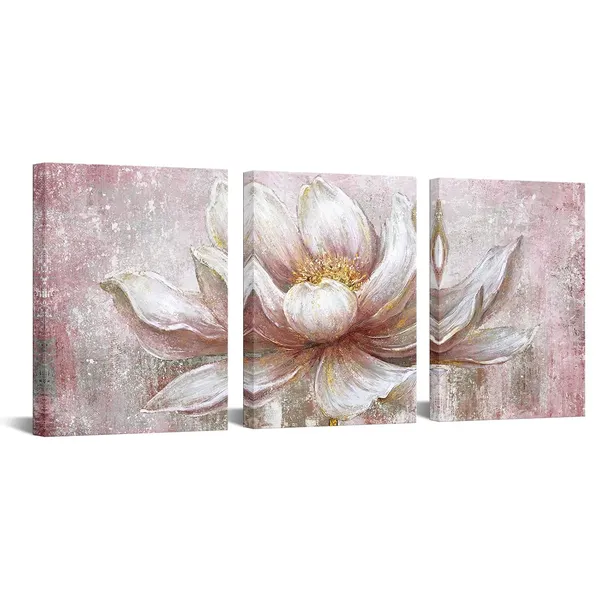 Multicolor_Pink_Gold_Lotus_Canvas_Set_Of_3_Wall_Art_Framed_Flowers_Paintings_Wall_Pictures_Abstract_Artwork_Painting_|_For_Bedroom_Office_Home_Decor_Ready_To_Hang_12X16_Each