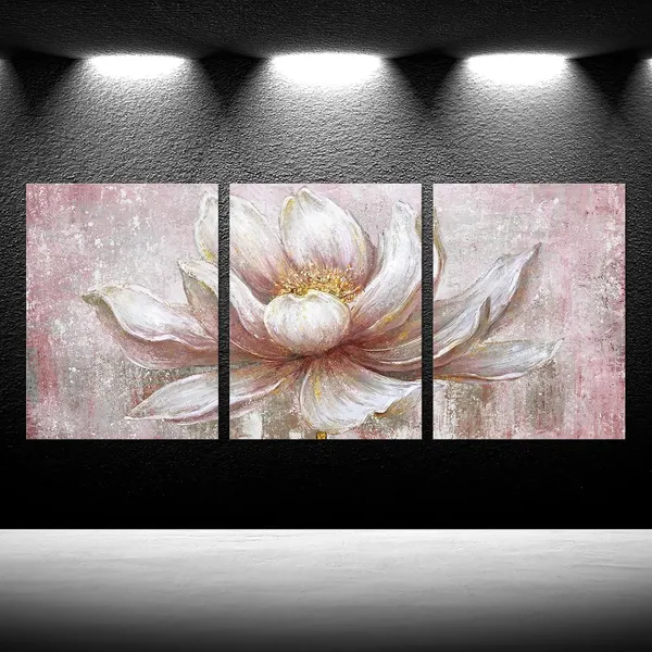 Multicolor_Pink_Gold_Lotus_Canvas_Set_Of_3_Wall_Art_Framed_Flowers_Paintings_Wall_Pictures_Abstract_Artwork_Painting_|_For_Bedroom_Office_Home_Decor_Ready_To_Hang_12X16_Each