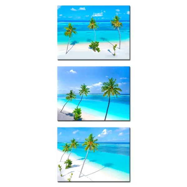 Blue_Sea_3_Piece_Giclee_Canvas_Prints_Wall_Art_Palm_Trees_On_The_Sandy_Beach_And_Turquoise_Ocean_Picture_With_Frame_Sea_Paintings_|_For_Bathroom_Bedroom_Home_Decorations_12X16Inchx3Pcs