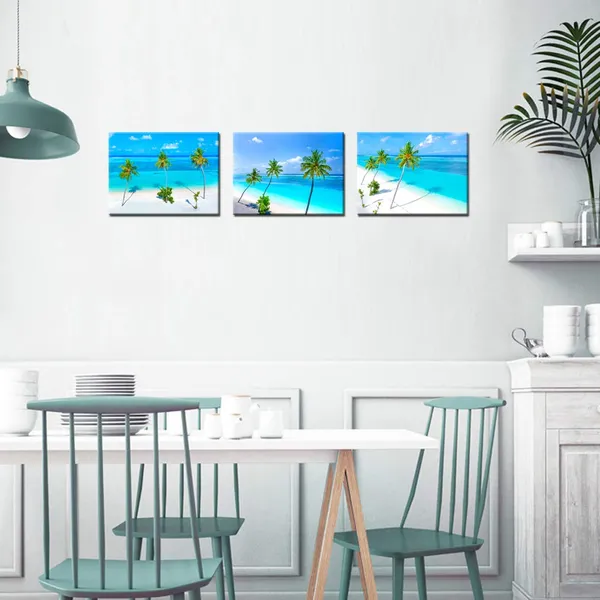 Blue_Sea_3_Piece_Giclee_Canvas_Prints_Wall_Art_Palm_Trees_On_The_Sandy_Beach_And_Turquoise_Ocean_Picture_With_Frame_Sea_Paintings_|_For_Bathroom_Bedroom_Home_Decorations_12X16Inchx3Pcs