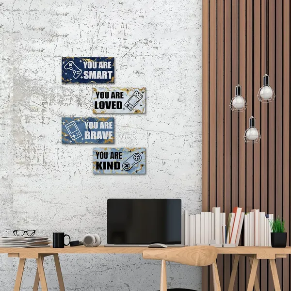 Multicolor_Set_Of_4_Gaming_Posters_With_Abstract_Blue_Gold_Marble_And_Inspirational_Quotes_Giclee_Canvas_Prints_|_For_Teen_Boys'_Room_Decor_Stretched_Canvas_Ready_To_Hang_Each_Panel_6X12_Inches