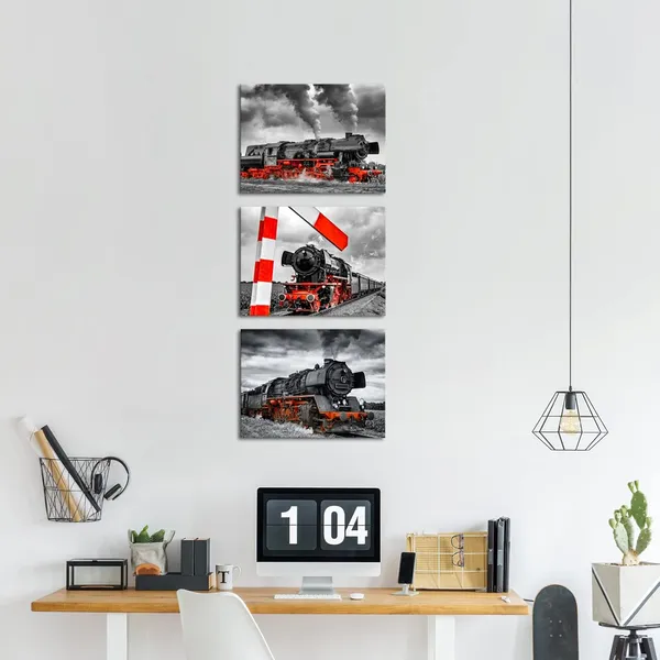 Multicolor_3_Piece_Canvas_Wall_Art_Black_And_Red_Steam_Locomotive_Train_Poster_Pritns_Old_Vintage_Steam_Engine_Pictures_Modern_Home_Decor_Stretched_And_Framed_Ready_To_Hang_12X16Inchx3Pcs