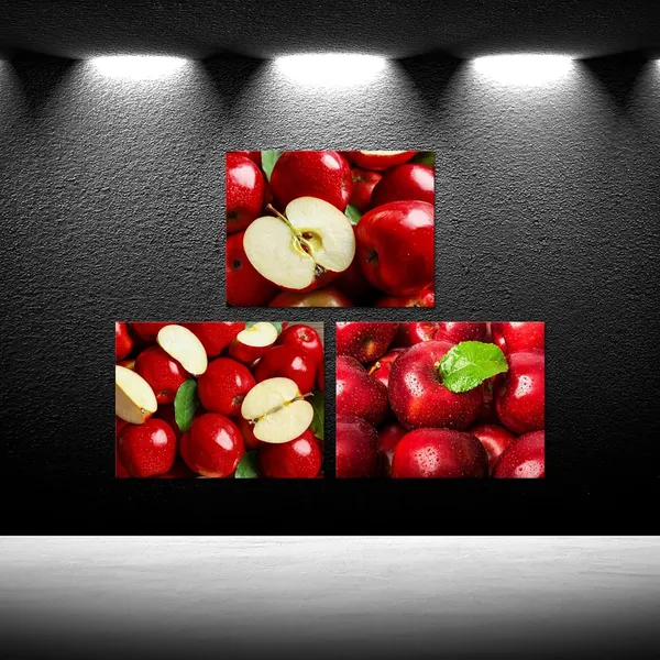 Multicolor_3_Pieces_12X16_Red_Apple_Picture_Wall_Art_-_Fresh_Fruits_Painting_Print_On_Canvas,_Framed_Food_Poster_Artwork_|_For_Home_Kitchen_Dining_Room_Decor