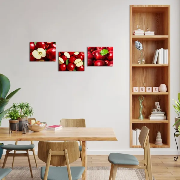 Multicolor_3_Pieces_12X16_Red_Apple_Picture_Wall_Art_-_Fresh_Fruits_Painting_Print_On_Canvas,_Framed_Food_Poster_Artwork_|_For_Home_Kitchen_Dining_Room_Decor