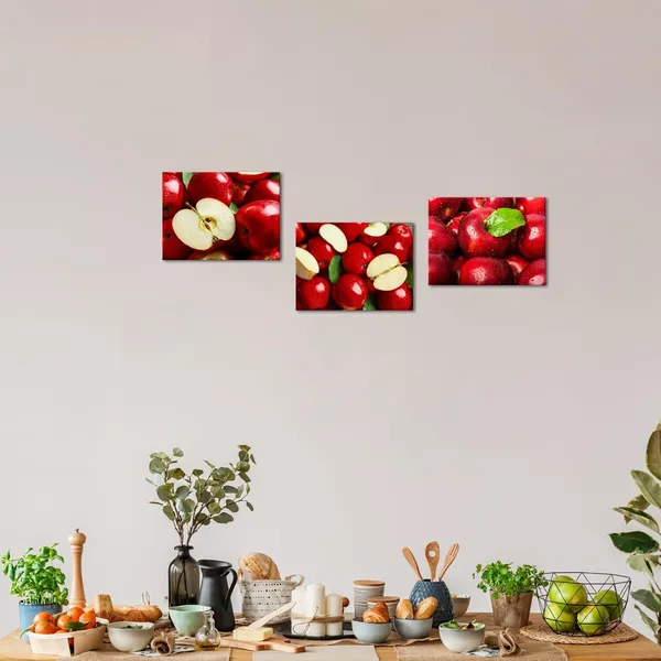 Multicolor_3_Pieces_12X16_Red_Apple_Picture_Wall_Art_-_Fresh_Fruits_Painting_Print_On_Canvas,_Framed_Food_Poster_Artwork_|_For_Home_Kitchen_Dining_Room_Decor