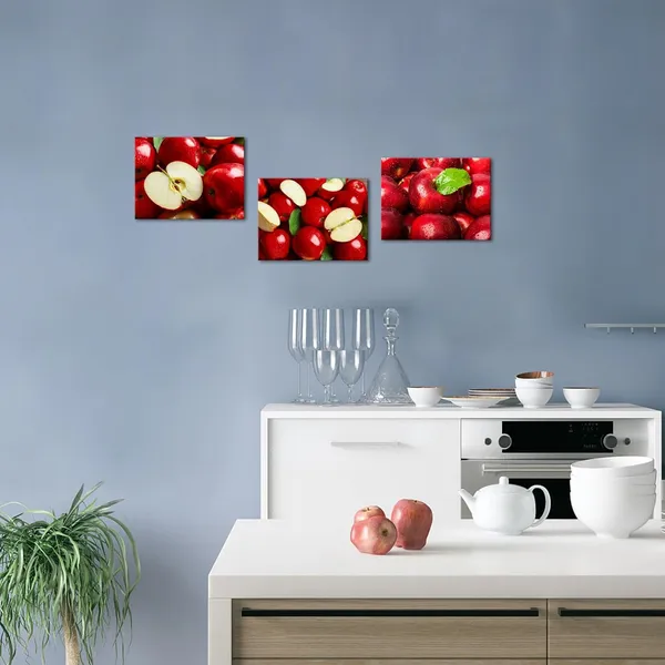 Multicolor_3_Pieces_12X16_Red_Apple_Picture_Wall_Art_-_Fresh_Fruits_Painting_Print_On_Canvas,_Framed_Food_Poster_Artwork_|_For_Home_Kitchen_Dining_Room_Decor