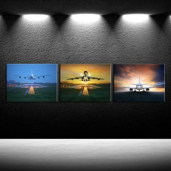 Multicolor_3_Piece_Canvas_Wall_Art_Airplane_Take_Off_Pictures_Framed_Artwork_Aircraft_Poster_Art_Prints_|_For_Office_Home_Decoration_Plane_Artwork_Ready_To_Hang_12X16Inchx3Pcs