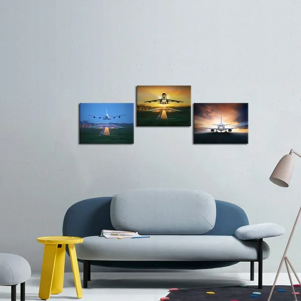 Multicolor_3_Piece_Canvas_Wall_Art_Airplane_Take_Off_Pictures_Framed_Artwork_Aircraft_Poster_Art_Prints_|_For_Office_Home_Decoration_Plane_Artwork_Ready_To_Hang_12X16Inchx3Pcs