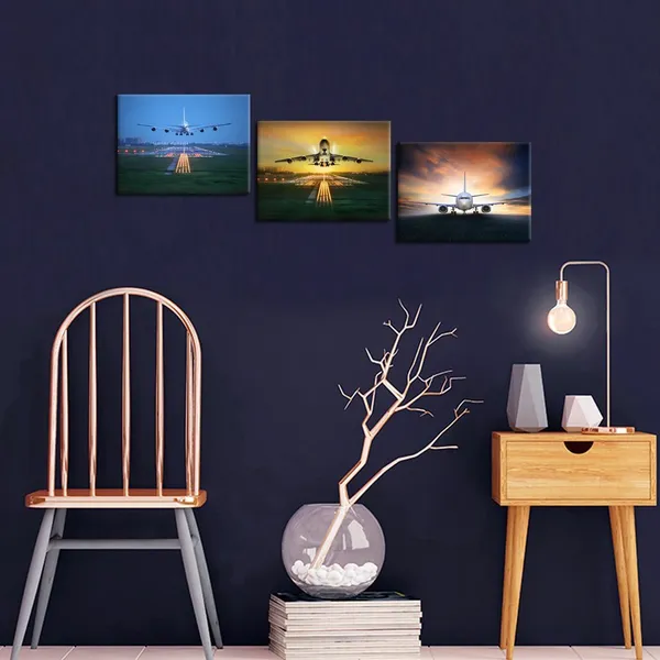 Multicolor_3_Piece_Canvas_Wall_Art_Airplane_Take_Off_Pictures_Framed_Artwork_Aircraft_Poster_Art_Prints_|_For_Office_Home_Decoration_Plane_Artwork_Ready_To_Hang_12X16Inchx3Pcs
