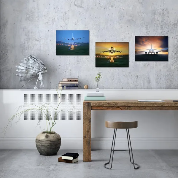 Multicolor_3_Piece_Canvas_Wall_Art_Airplane_Take_Off_Pictures_Framed_Artwork_Aircraft_Poster_Art_Prints_|_For_Office_Home_Decoration_Plane_Artwork_Ready_To_Hang_12X16Inchx3Pcs