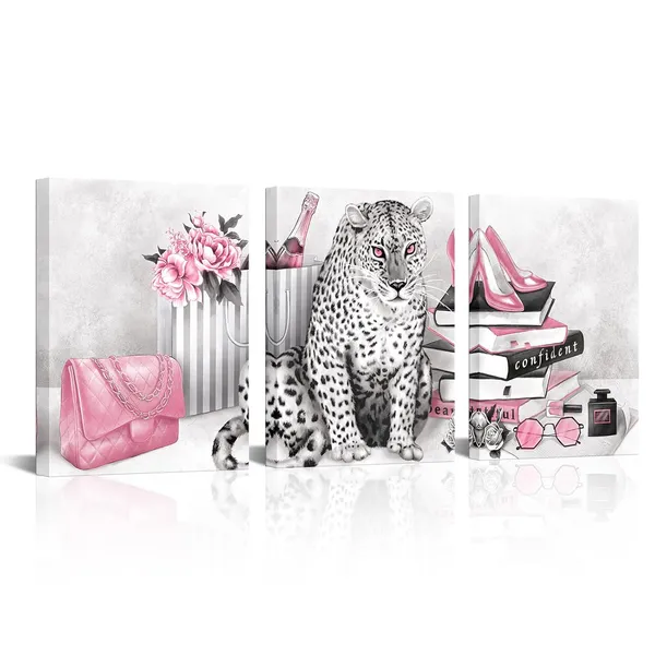 Pink_Glam_Fashion_Picture_Pink_Blush_Wall_Art_Leopard_Books_High_Heel_Shoes_Perfume_Canvas_Prints_|_For_Modern_Home_Office_Woman_Girl_Makeup_Bedroom_Wall_Decoration_Creative_Design_Gift_(12X16X3)